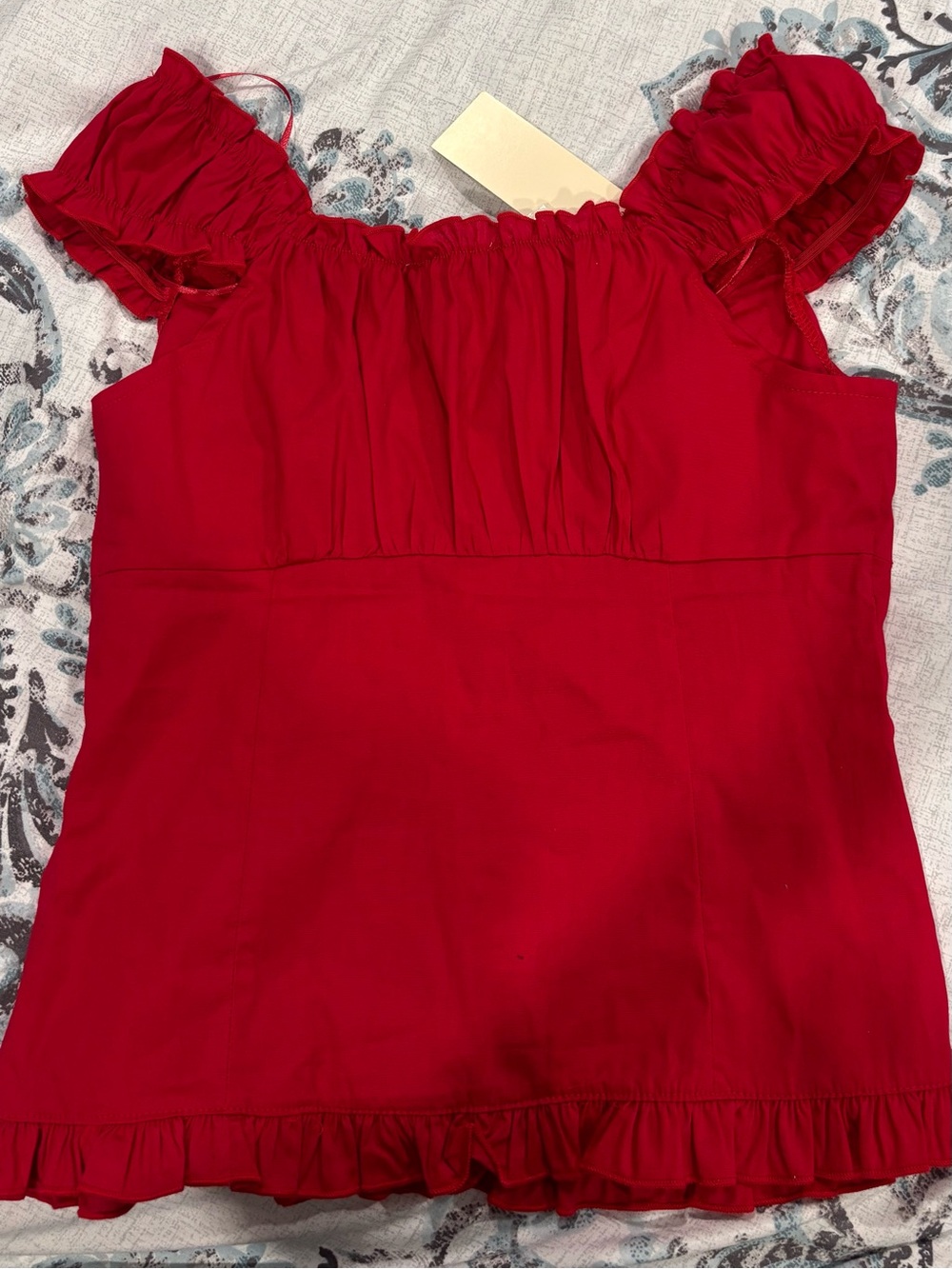 Women’s Red Ruffle Button-Front Blouse - Picture 2 of 3